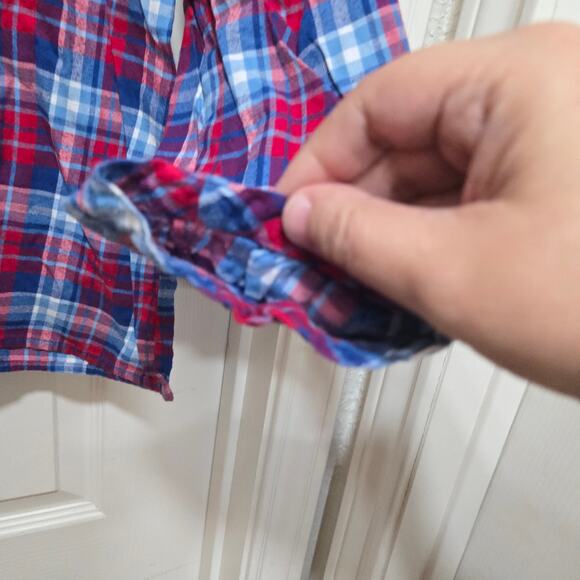 J.Crew Mercantile Plaid Ruffle Blouse Women’s M Red Blue Long Sleeve - Picture 9 of 12